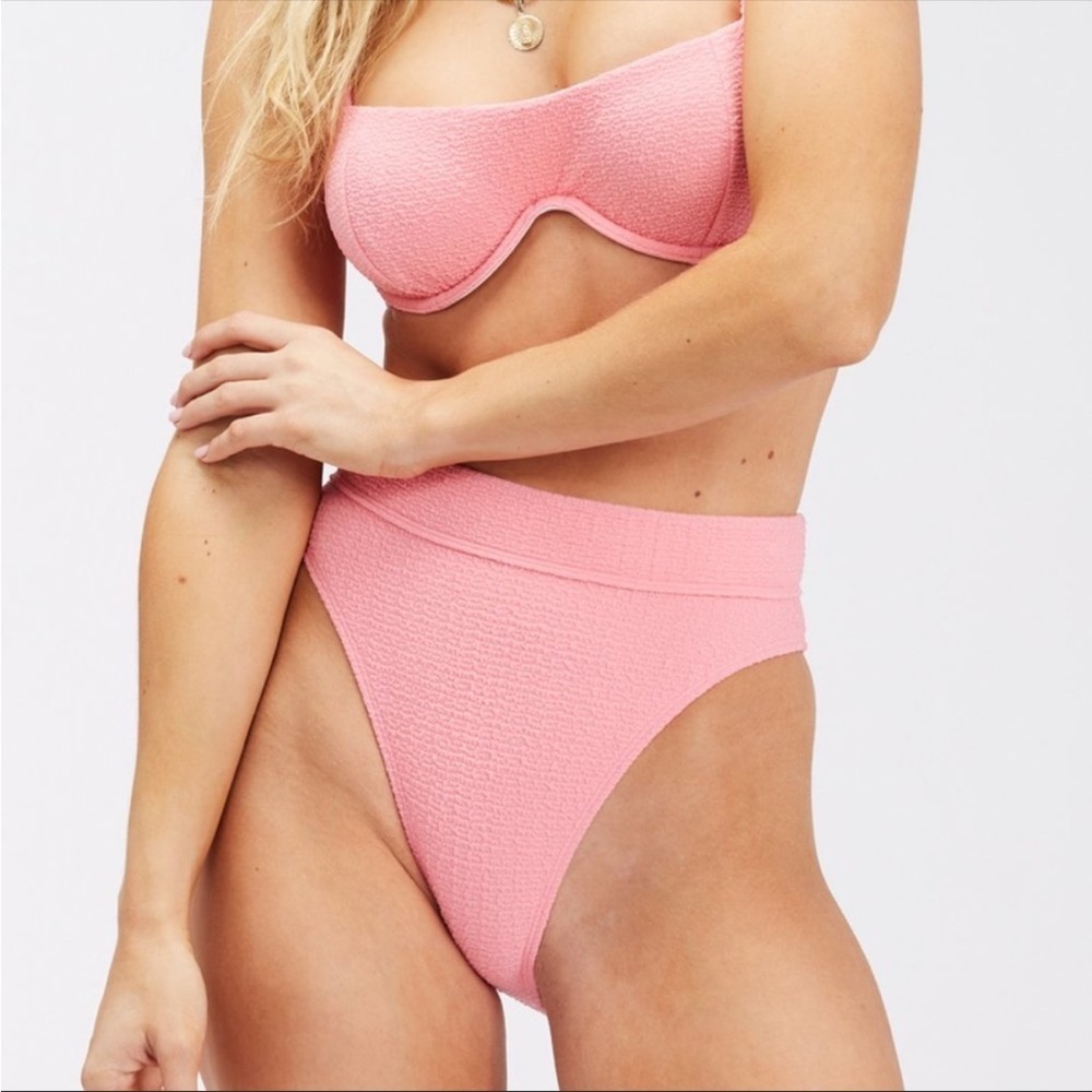 Billabong Pink Textured High-Waist Bikini Bottoms